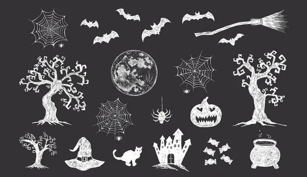 Símbolos Halloween Ilustrações Desenhadas Mão —  Vetores de Stock