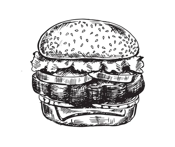 Vector Vintage Burger Drawing — Stock Vector