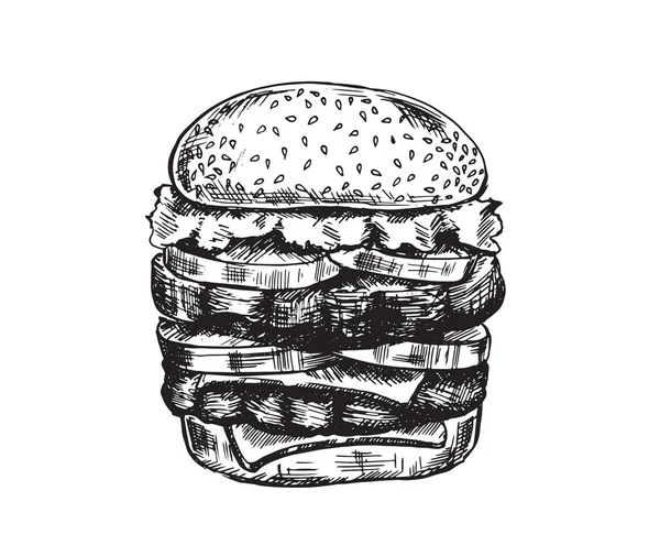 Dessin Vectoriel Burger Vintage — Image vectorielle