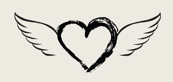 Coeur Avec Ailes Ange Illustration Vectorielle Dessinée Main — Image vectorielle