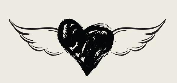 Серце Ангельськими Крилами Рука Намальована Векторні Ілюстрації — стоковий вектор