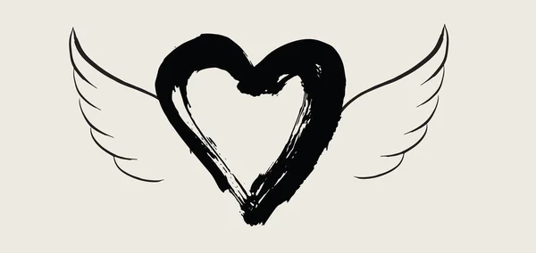 Heart Angel Wings Hand Drawn Vector Illustration — Stock Vector