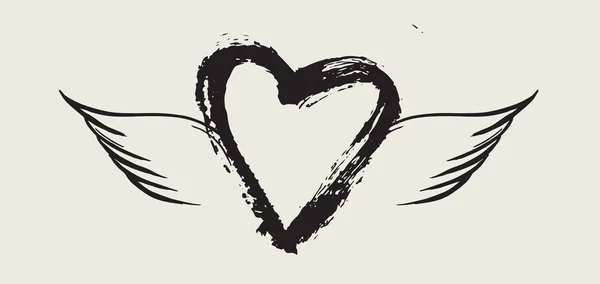Heart Angel Wings Hand Drawn Vector Illustration — Stock Vector