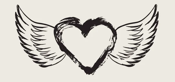 Coeur Avec Ailes Ange Illustration Vectorielle Dessinée Main — Image vectorielle