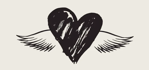 Coração Com Asas Anjo Ilustração Vetorial Desenhada Mão — Vetor de Stock