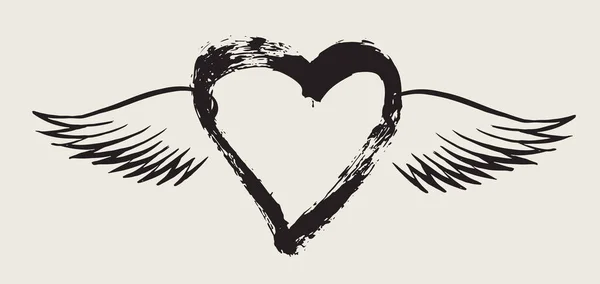 Καρδιά Φτερά Αγγέλου Ζωγραφισμένα Στο Χέρι Διανυσματική Απεικόνιση — Διανυσματικό Αρχείο