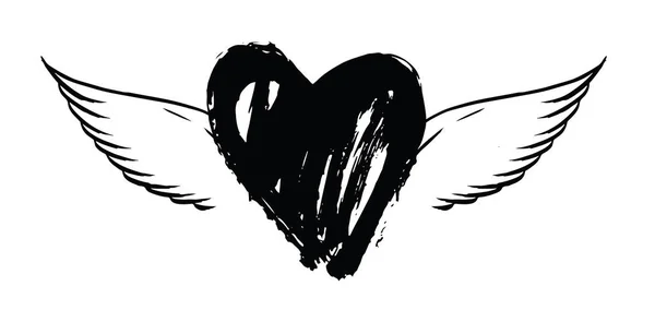 Hart Met Engel Vleugels Hand Getekend Vector Illustratie — Stockvector