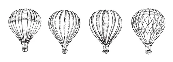 Balon Gorące Powietrze Stylu Vintage Ręcznie Rysowana Ilustracja Wektor — Wektor stockowy