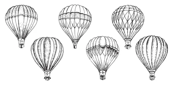 Balão Quente Estilo Vintage Ilustração Desenhada Mão Vetor —  Vetores de Stock