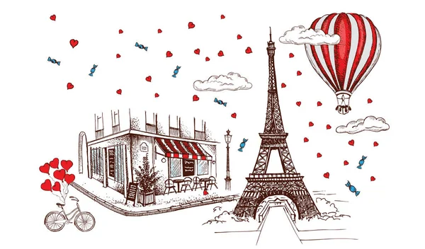 手描きのフランスのアイコンのセット パリのスケッチイラスト — ストックベクタ