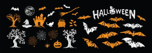 Halloween Szimbólumok Kézzel Rajzolt Illusztrációk — Stock Vector