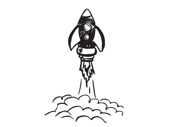 Nave Espacial Rocket Ilustración Vectorial Dibujada Mano — Vector de stock