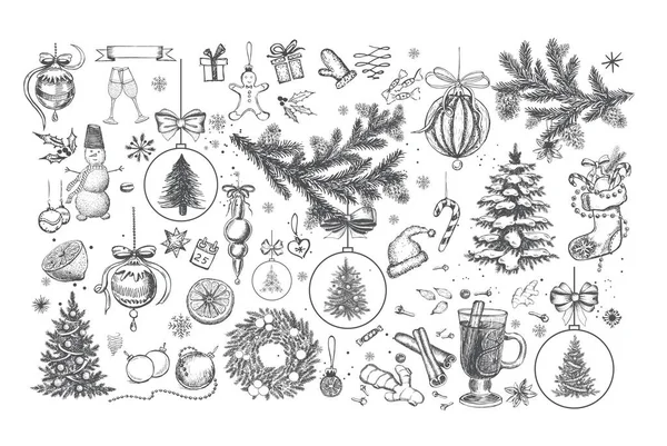 Рождественский Узор Стиле Эскиза Ручная Иллюстрация — стоковый вектор