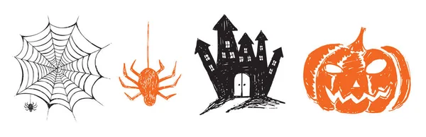 Halloween Symboly Ručně Kreslené Ilustrace — Stockový vektor