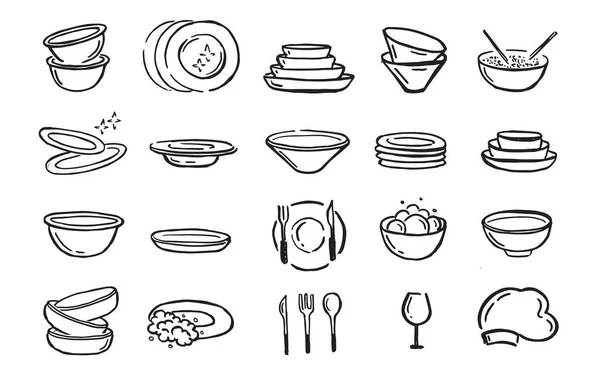 Plate Set Isolated White Background Hand Drawn Style Vector Illustration — Stock Vector