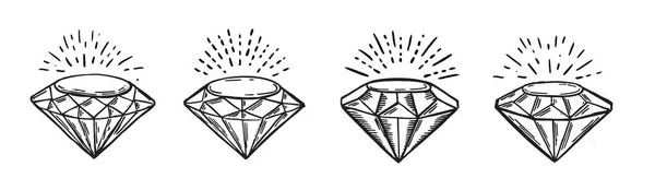 Diamanty Set Ručně Kreslený Styl Vektorové Ilustrace — Stockový vektor