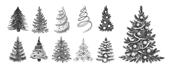 Karácsonyfa Díszlet Kézzel Rajzolt Illusztráció Vektor — Stock Vector