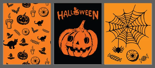 Halloween Horror Noite Vetor Fundo Ilustração Desenhada Mão —  Vetores de Stock