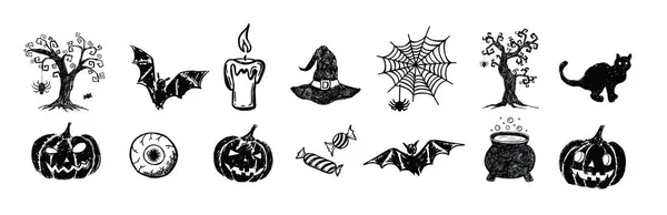 Halloween Horror Noc Tło Wektor Ręcznie Rysowane Ilustracje — Wektor stockowy