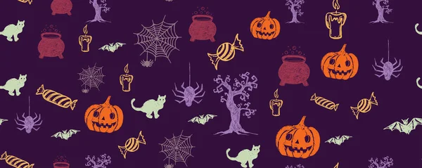 Halloween Horror Noite Vetor Fundo Ilustração Desenhada Mão — Vetor de Stock