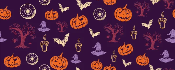 Halloween Horror Éjszakai Vektor Háttér Kézzel Rajzolt Illusztráció — Stock Vector