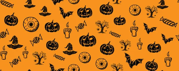 Halloween Horror Nacht Vector Achtergrond Handgetekende Illustratie — Stockvector