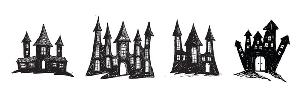 Halloween Vieille Maison Illustration Dessinée Main Vecteur — Image vectorielle