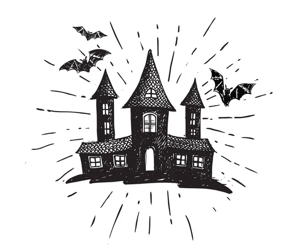 Halloween Starý Dům Ručně Kreslená Ilustrace Vektor — Stockový vektor