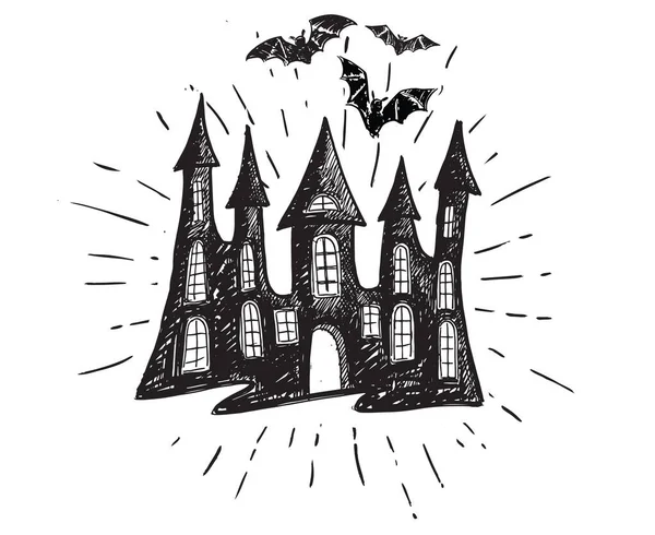 Halloweenkor Öreg Ház Kézzel Rajzolt Illusztráció Vektor — Stock Vector
