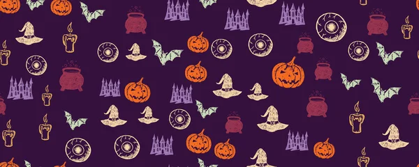 Halloween Horreur Nuit Fond Vectoriel Illustration Dessinée Main — Image vectorielle