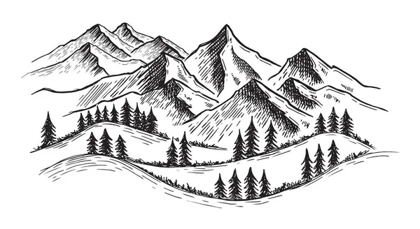 Montagne Panoramiche Illustrazione Disegnata Mano — Vettoriale Stock