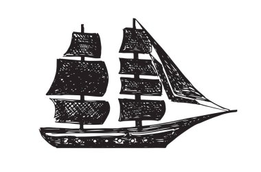 Yelkenli, elle çizilmiş illüstrasyon. Vektör