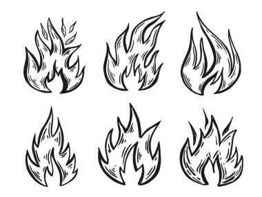 Şenlik ateşi, el çizimi illüstrasyon, alev, yanma.