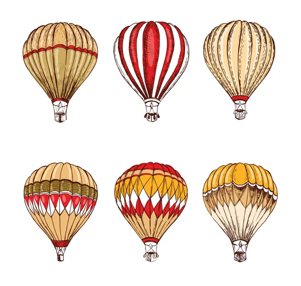 Horkovzdušné Balónky Letí Ručně Kreslená Ilustrace — Stockový vektor