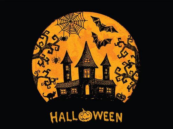 Halloween Horror Notte Vettore Sfondo Illustrazione Disegnata Mano — Vettoriale Stock