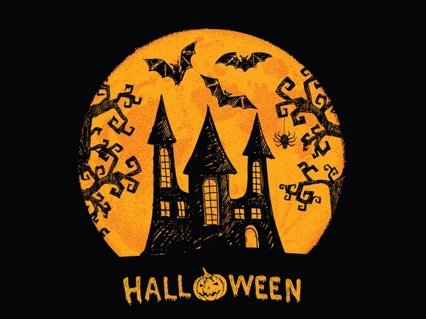 Halloween Horror Noche Vector Fondo Ilustración Dibujada Mano — Archivo Imágenes Vectoriales