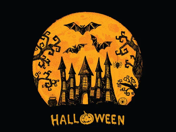 Halloween Horror Noche Vector Fondo Ilustración Dibujada Mano — Archivo Imágenes Vectoriales