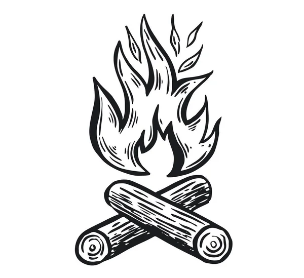 Foc Tabără Ilustrație Desenată Manual Flacără Ardere — Vector de stoc