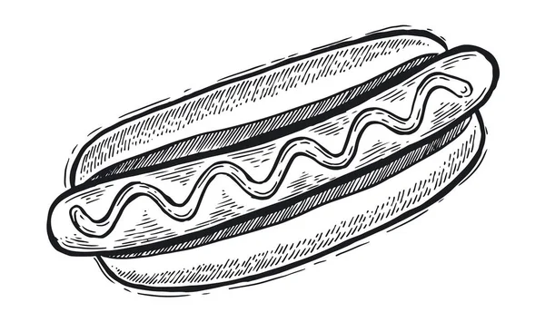 Hot Dog Hand Getekende Illustratie — Stockvector