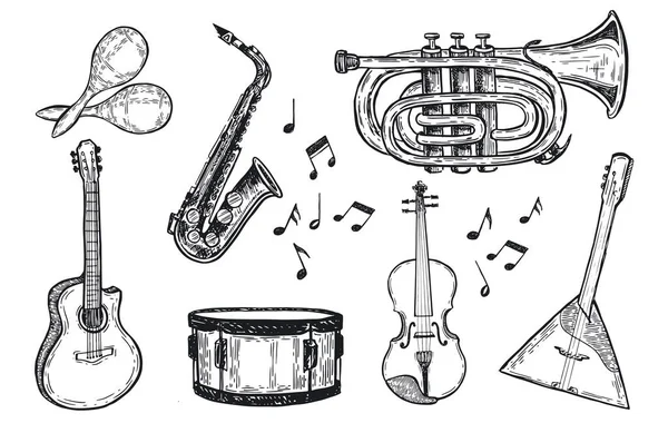 Музичні Інструменти Намальовані Вручну Ілюстрації — стоковий вектор