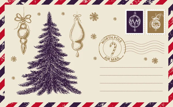 Correio Natal Cartão Postal Ilustração Desenhada Mão — Vetor de Stock