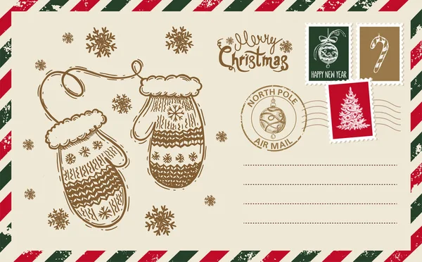 Різдвяна Пошта Листівка Намальована Вручну Ілюстрація — стоковий вектор