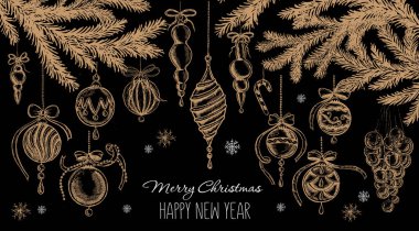 Eskiz tarzında Noel seti. El çizimi illüstrasyon.