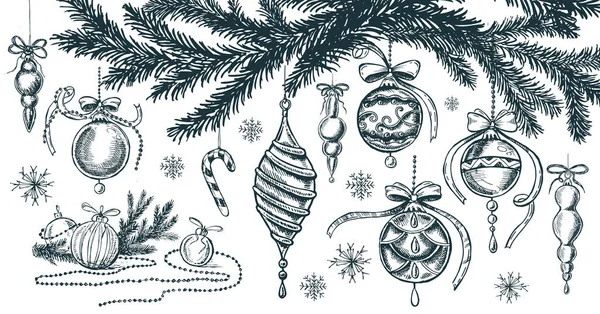 スケッチスタイルでクリスマスセット 手描きイラスト — ストックベクタ