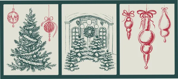 Різдвяний Набір Стилі Ескізів Мальована Рука Ілюстрація — стоковий вектор