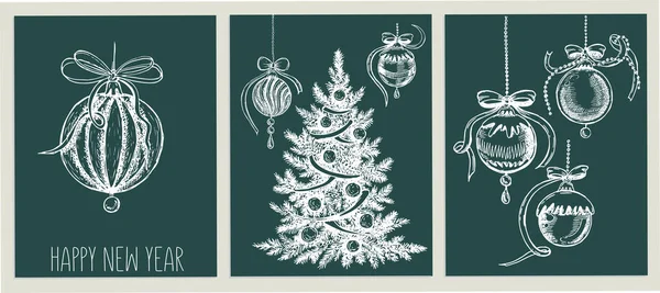 Рождественские Декорации Стиле Эскиза Ручная Иллюстрация — стоковый вектор