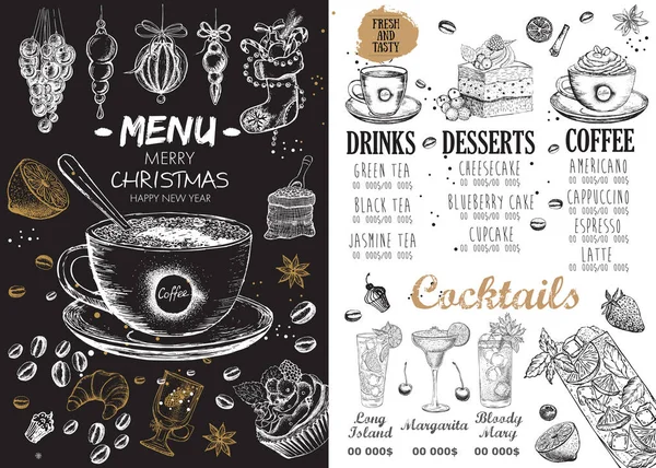 Χριστουγεννιάτικο Μενού Καφέ Διαφημιστικό Φυλλάδιο Εστιατόριο Μενού Σχεδιασμός Προτύπου — Διανυσματικό Αρχείο