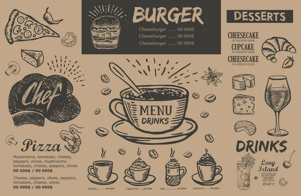 Restaurante Menu Café Design Modelo Folheto Alimentar —  Vetores de Stock