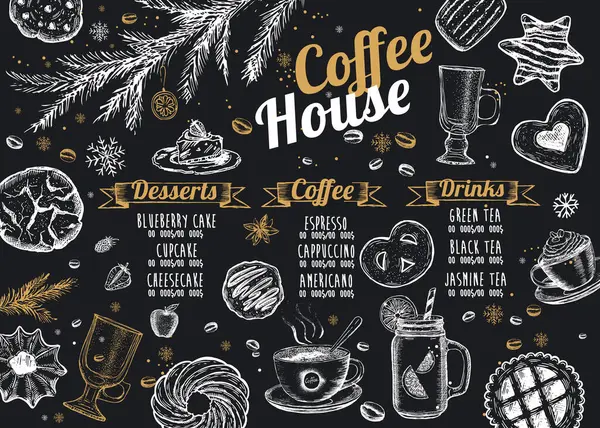 Weihnachtsmenü Café Lebensmittelflyer Restaurantkarte Vorlagendesign — Stockvektor