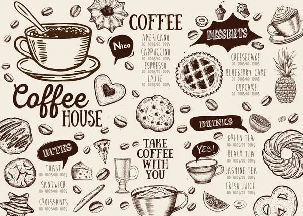 Coffee House Menu Restaurant Cafe Menu Template Design Food Flyer — Stock Vector